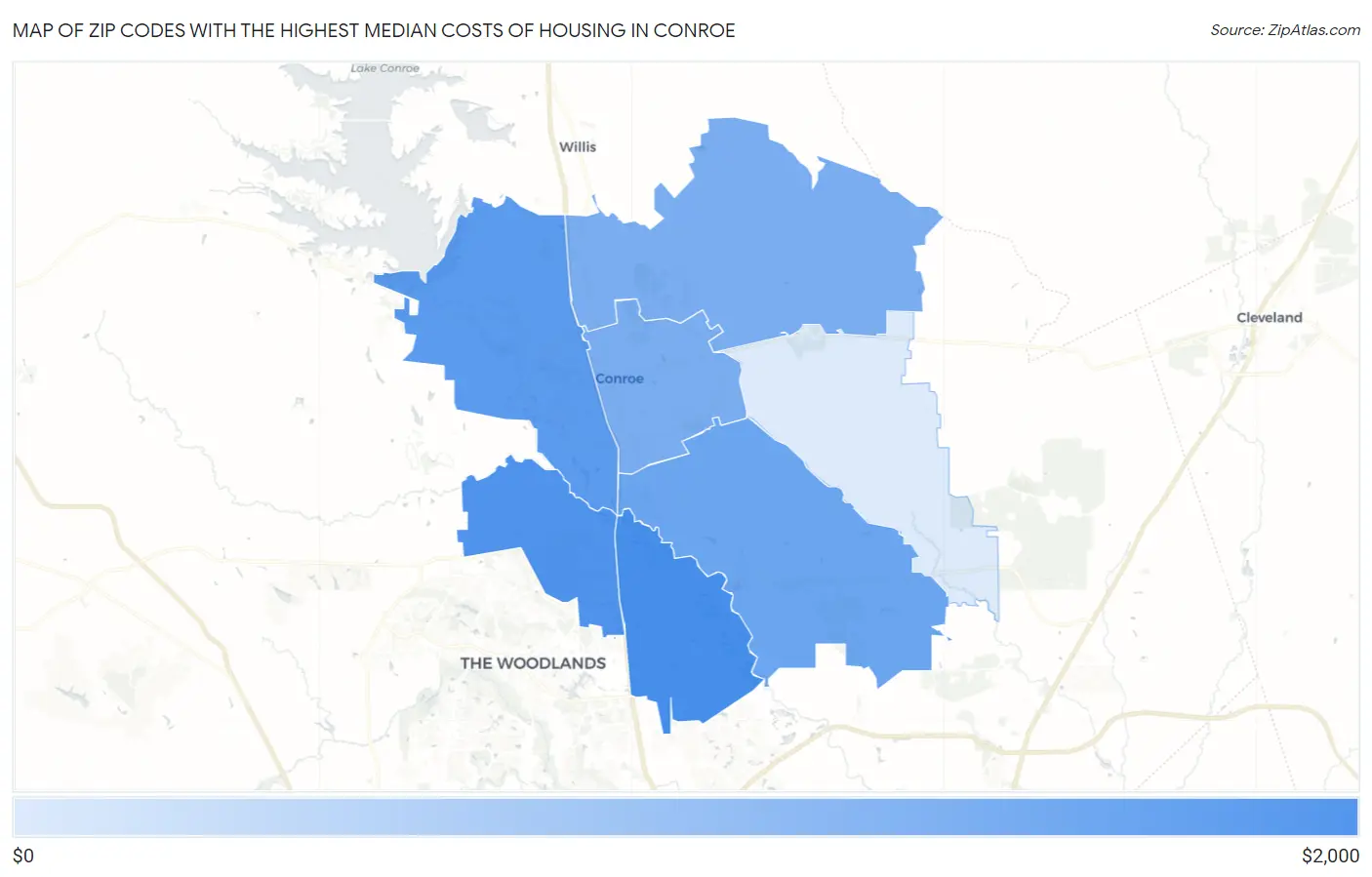 Zip Codes with the Highest Median Costs of Housing in Conroe Map