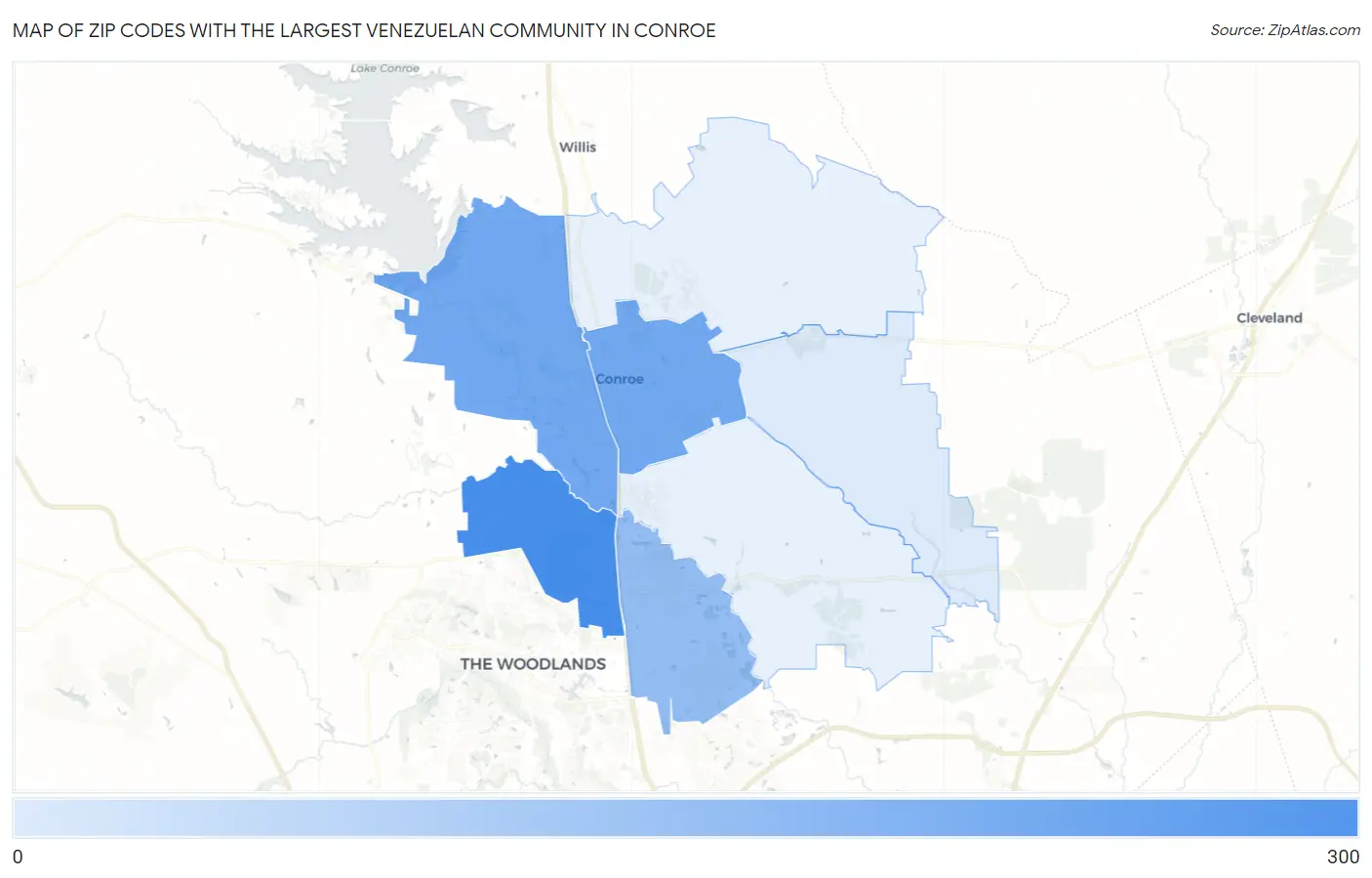 Zip Codes with the Largest Venezuelan Community in Conroe Map