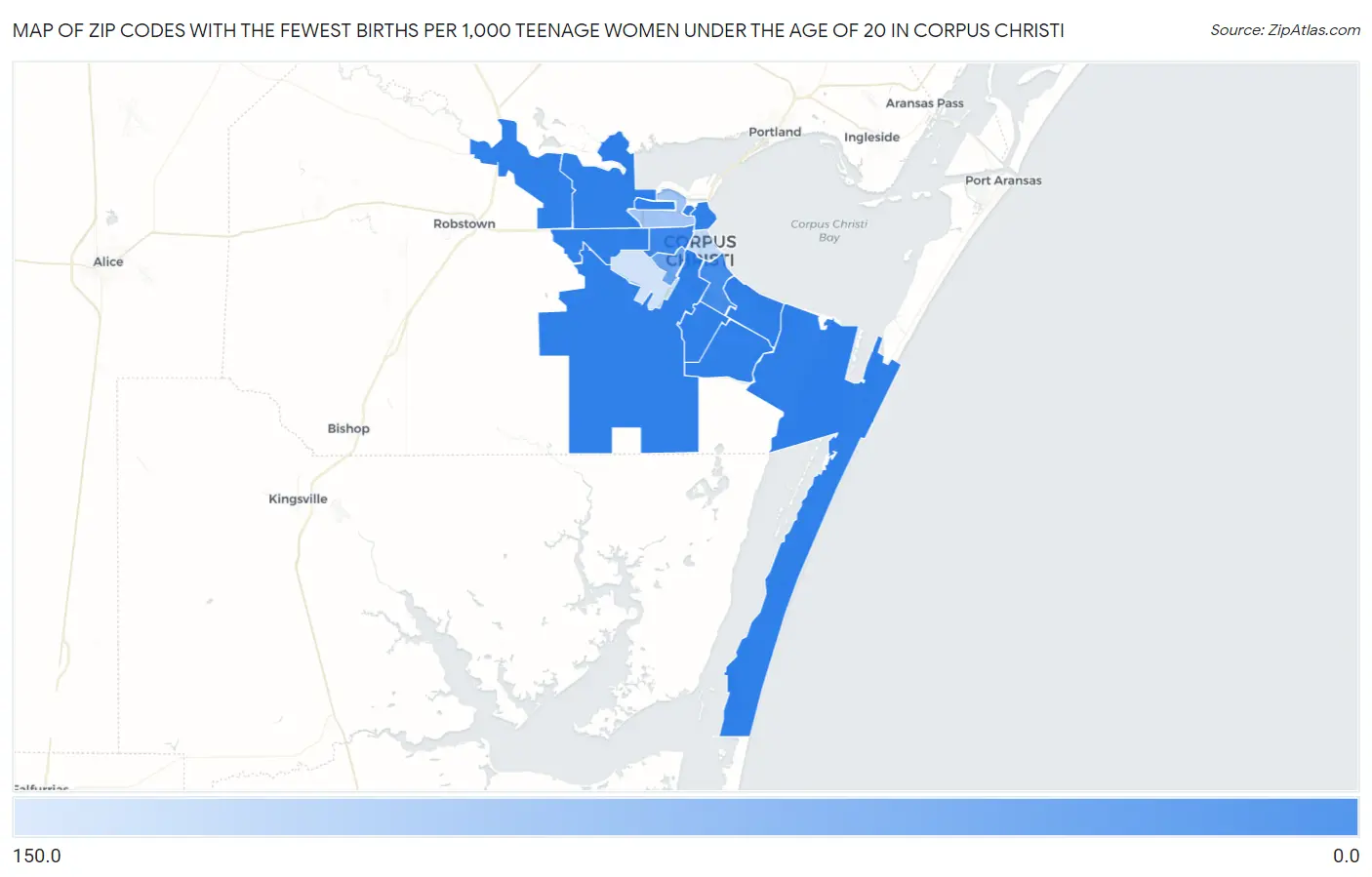 Zip Codes with the Fewest Births per 1,000 Teenage Women Under the Age of 20 in Corpus Christi Map