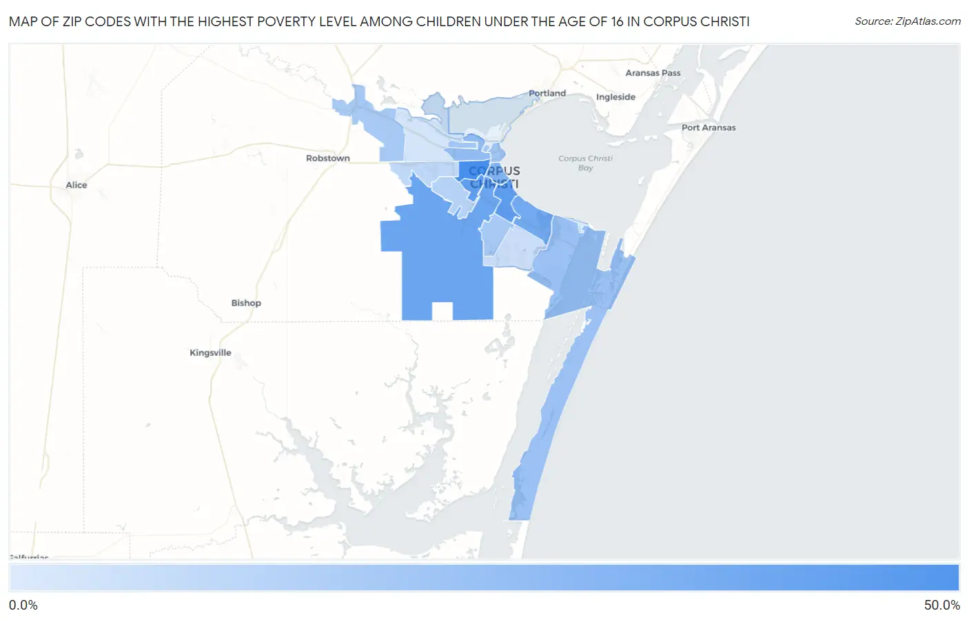 Zip Codes with the Highest Poverty Level Among Children Under the Age of 16 in Corpus Christi Map