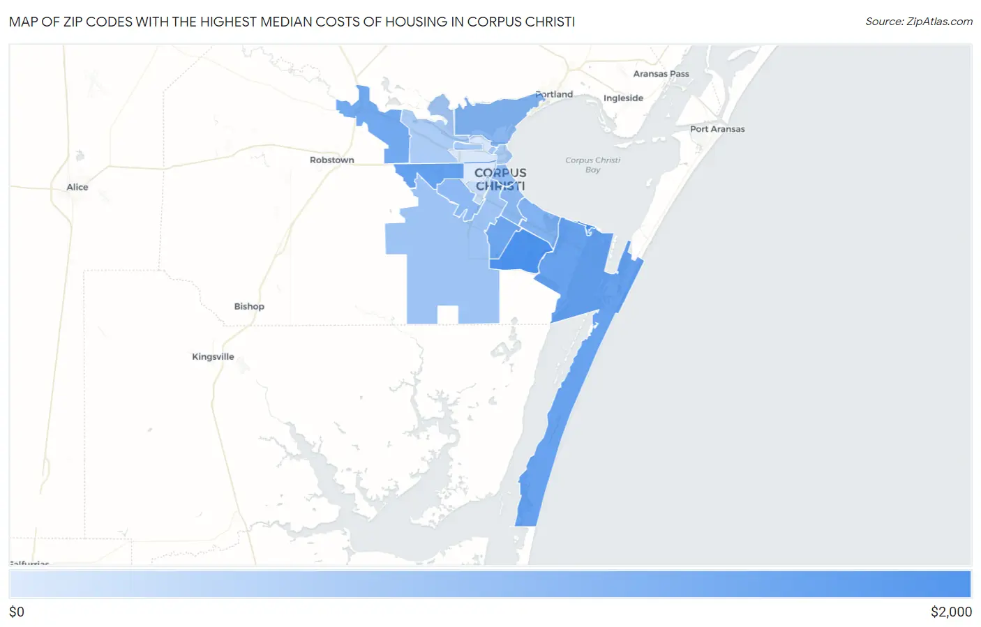 Zip Codes with the Highest Median Costs of Housing in Corpus Christi Map