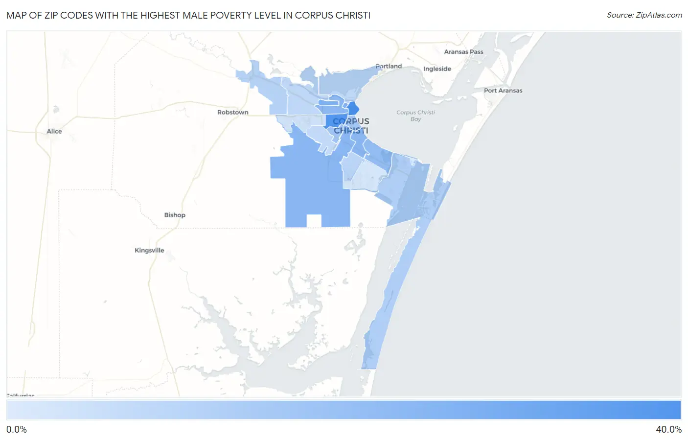 Zip Codes with the Highest Male Poverty Level in Corpus Christi Map