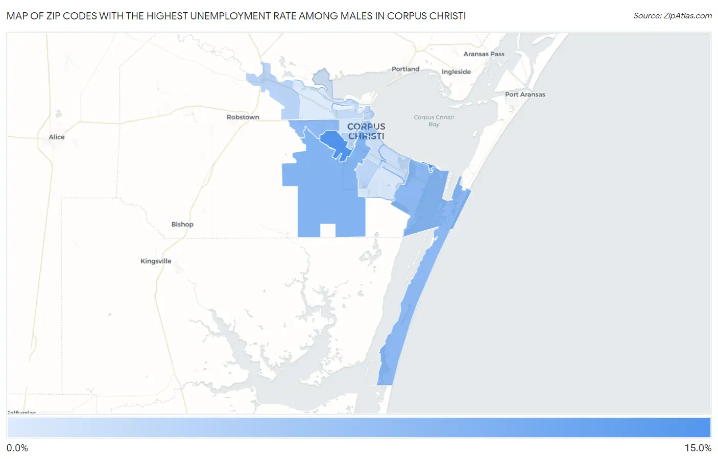 Zip Codes with the Highest Unemployment Rate Among Males in Corpus Christi Map