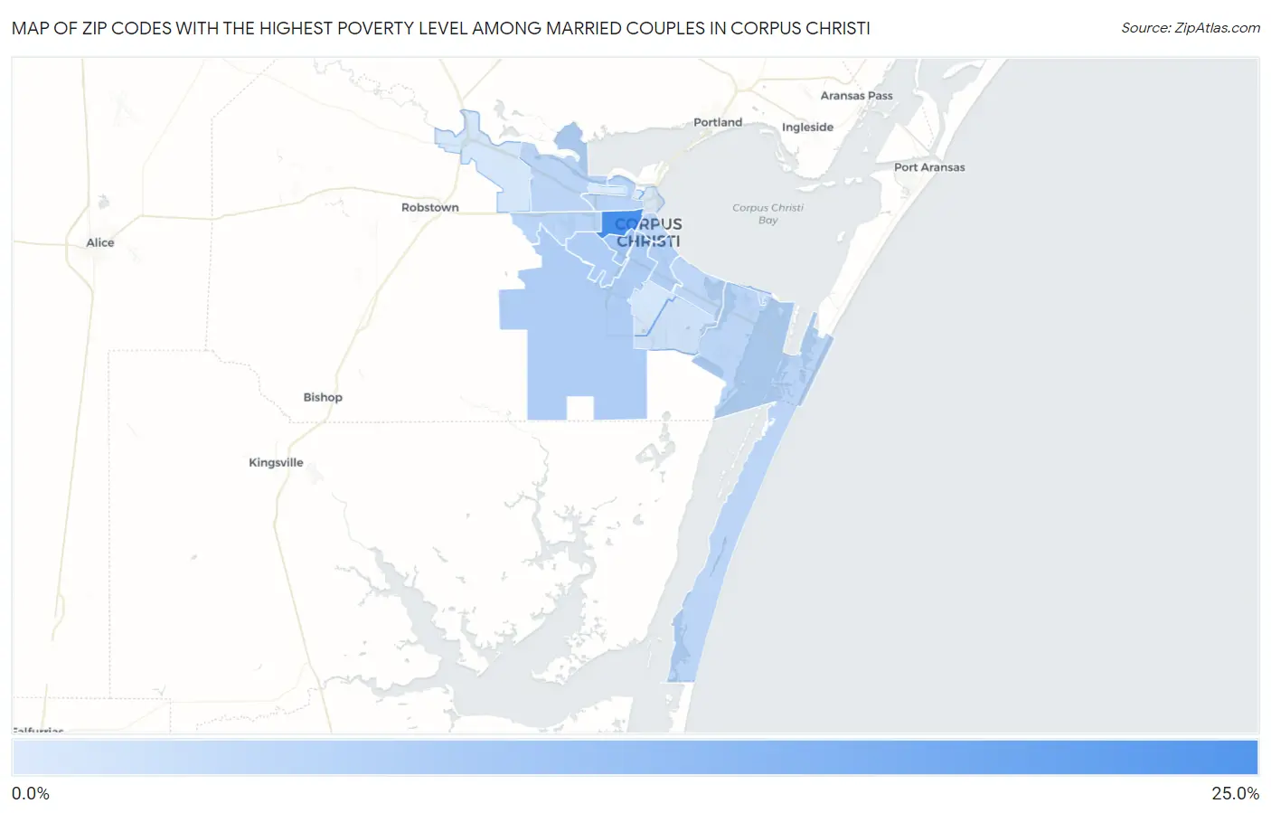 Zip Codes with the Highest Poverty Level Among Married Couples in Corpus Christi Map