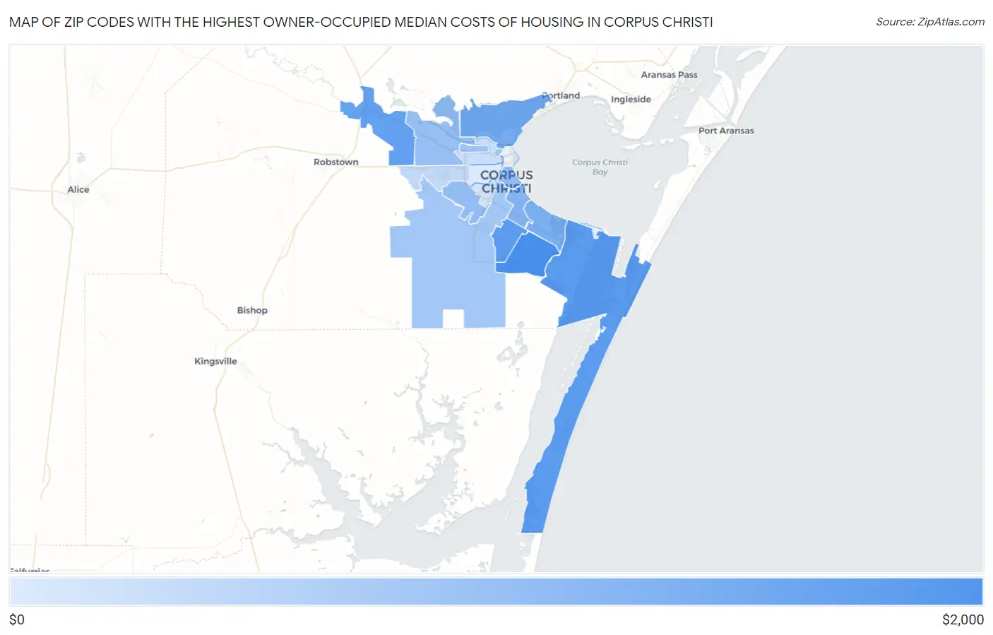 Zip Codes with the Highest Owner-Occupied Median Costs of Housing in Corpus Christi Map