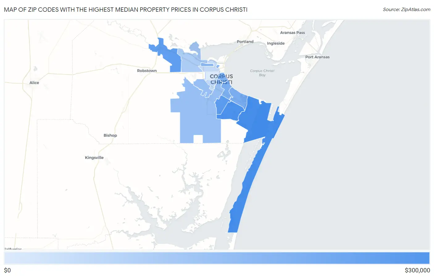 Zip Codes with the Highest Median Property Prices in Corpus Christi Map