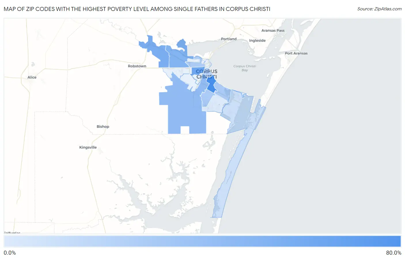 Zip Codes with the Highest Poverty Level Among Single Fathers in Corpus Christi Map