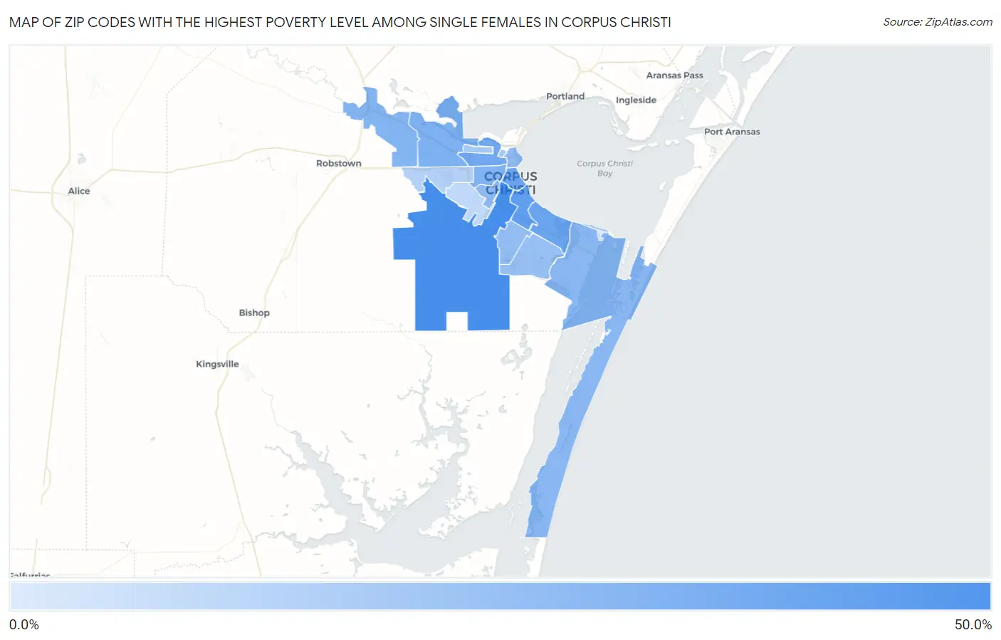 Zip Codes with the Highest Poverty Level Among Single Females in Corpus Christi Map