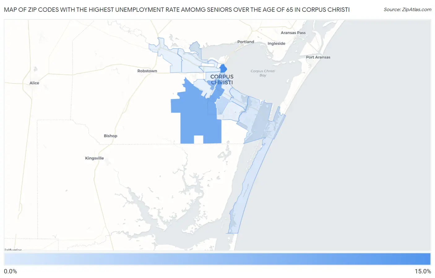 Zip Codes with the Highest Unemployment Rate Amomg Seniors Over the Age of 65 in Corpus Christi Map