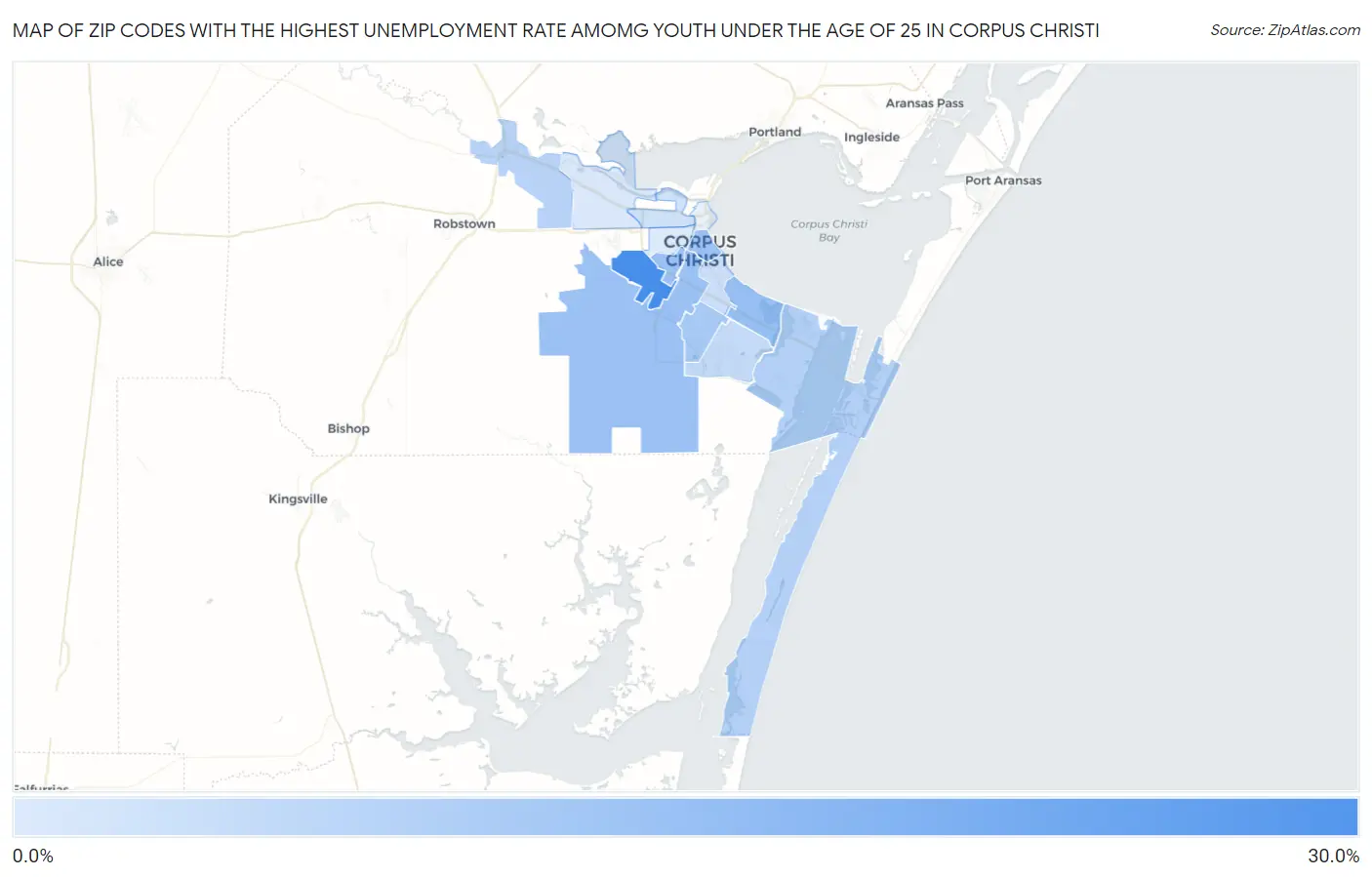 Zip Codes with the Highest Unemployment Rate Amomg Youth Under the Age of 25 in Corpus Christi Map