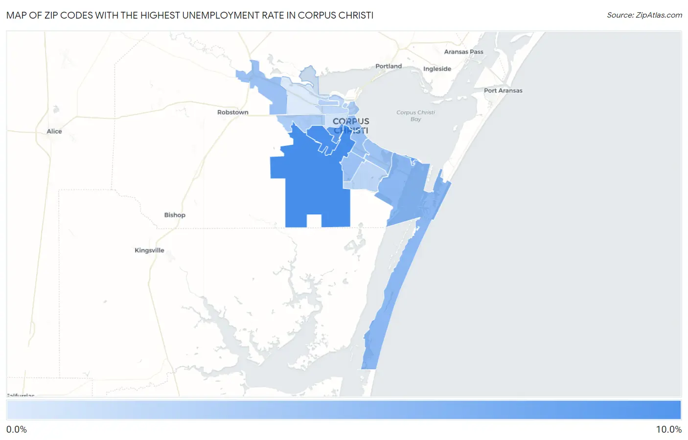 Zip Codes with the Highest Unemployment Rate in Corpus Christi Map