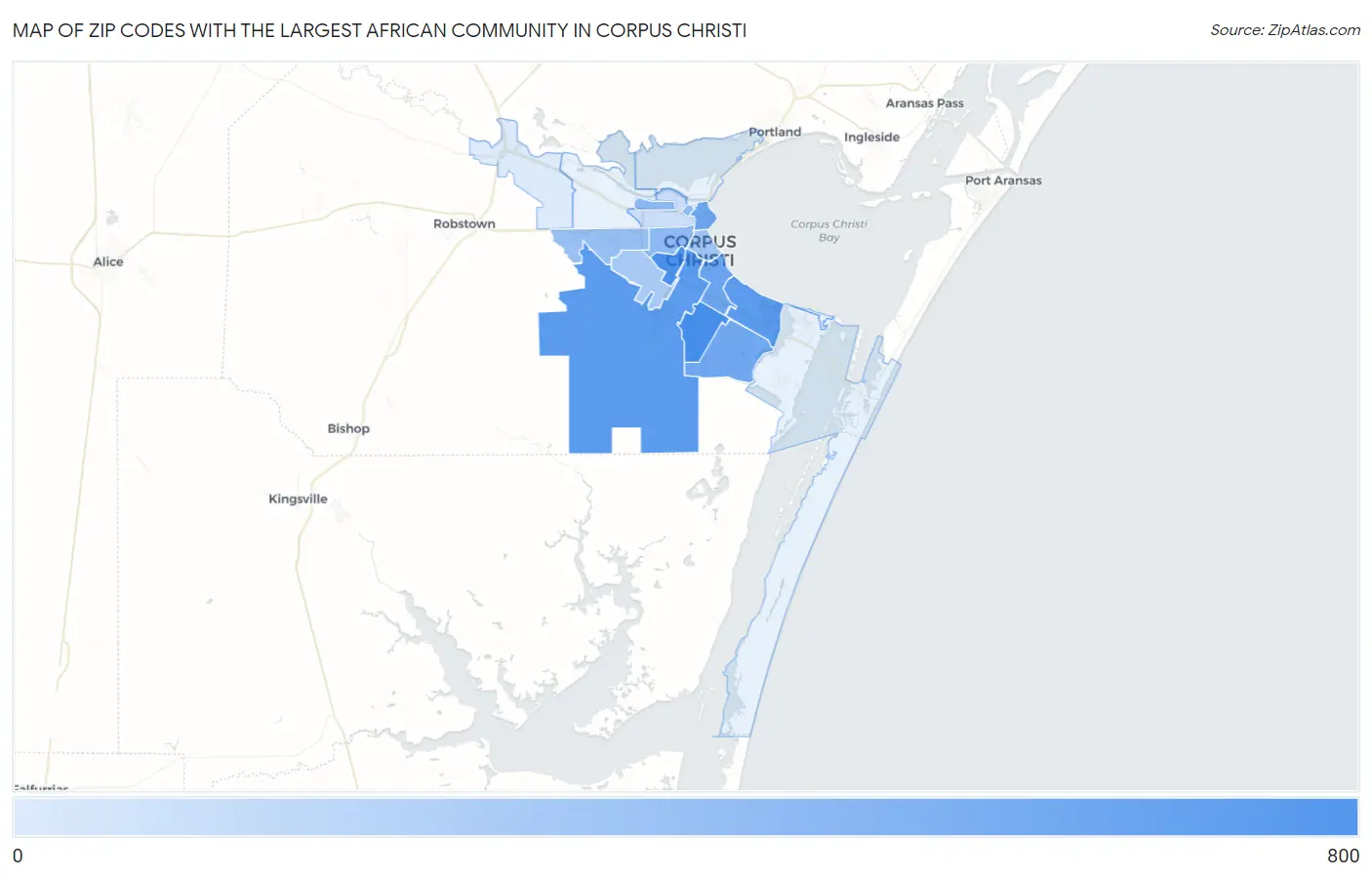 Zip Codes with the Largest African Community in Corpus Christi Map