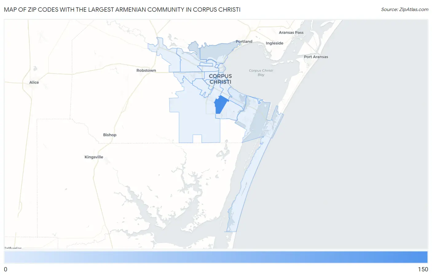 Zip Codes with the Largest Armenian Community in Corpus Christi Map