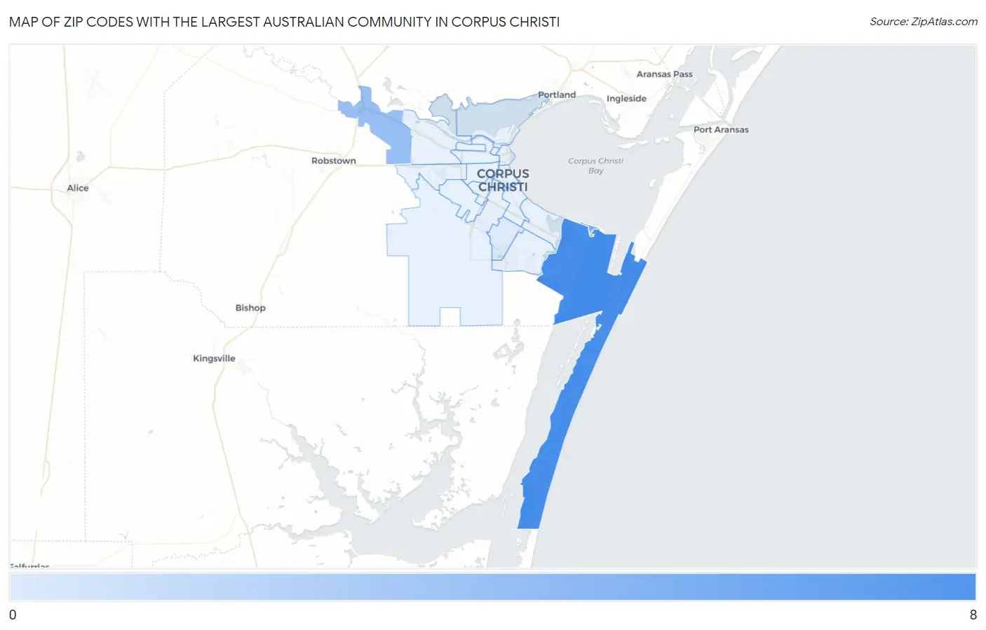 Zip Codes with the Largest Australian Community in Corpus Christi Map