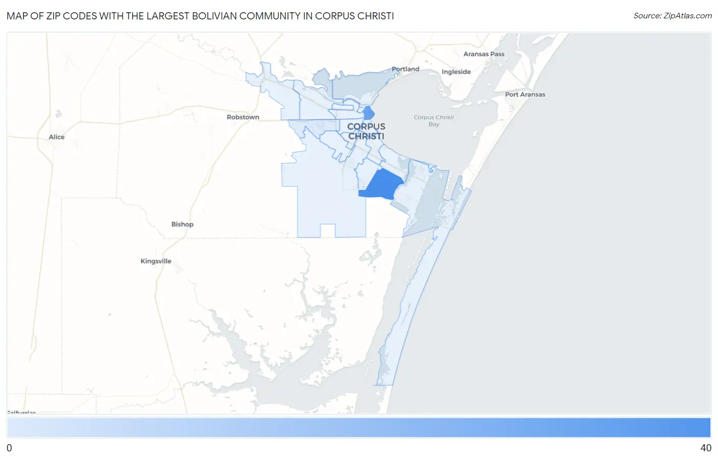 Zip Codes with the Largest Bolivian Community in Corpus Christi Map
