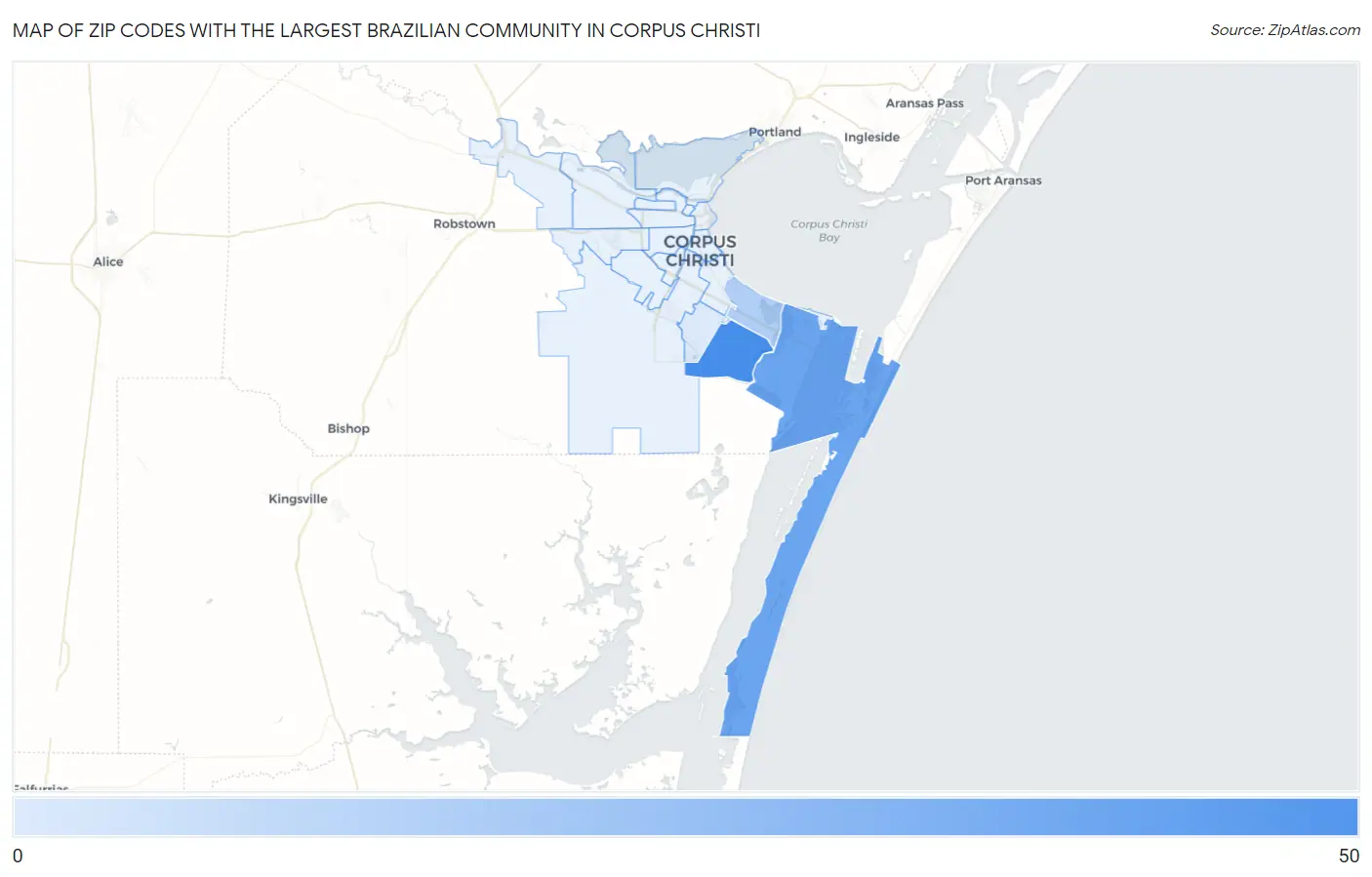 Zip Codes with the Largest Brazilian Community in Corpus Christi Map