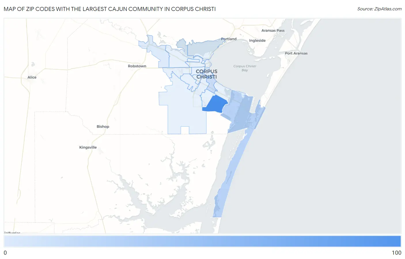 Zip Codes with the Largest Cajun Community in Corpus Christi Map
