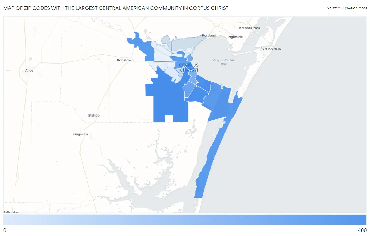 Zip Codes with the Largest Central American Community in Corpus Christi Map