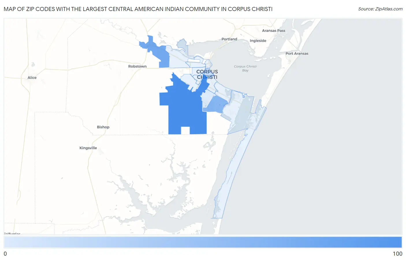 Zip Codes with the Largest Central American Indian Community in Corpus Christi Map