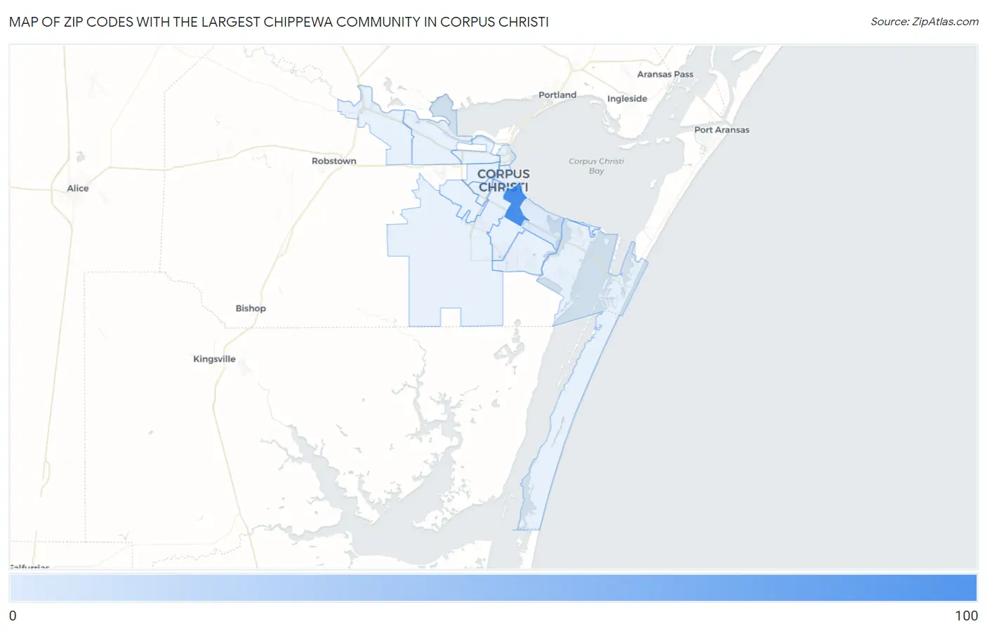 Zip Codes with the Largest Chippewa Community in Corpus Christi Map