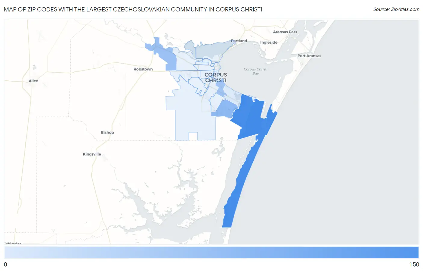 Zip Codes with the Largest Czechoslovakian Community in Corpus Christi Map