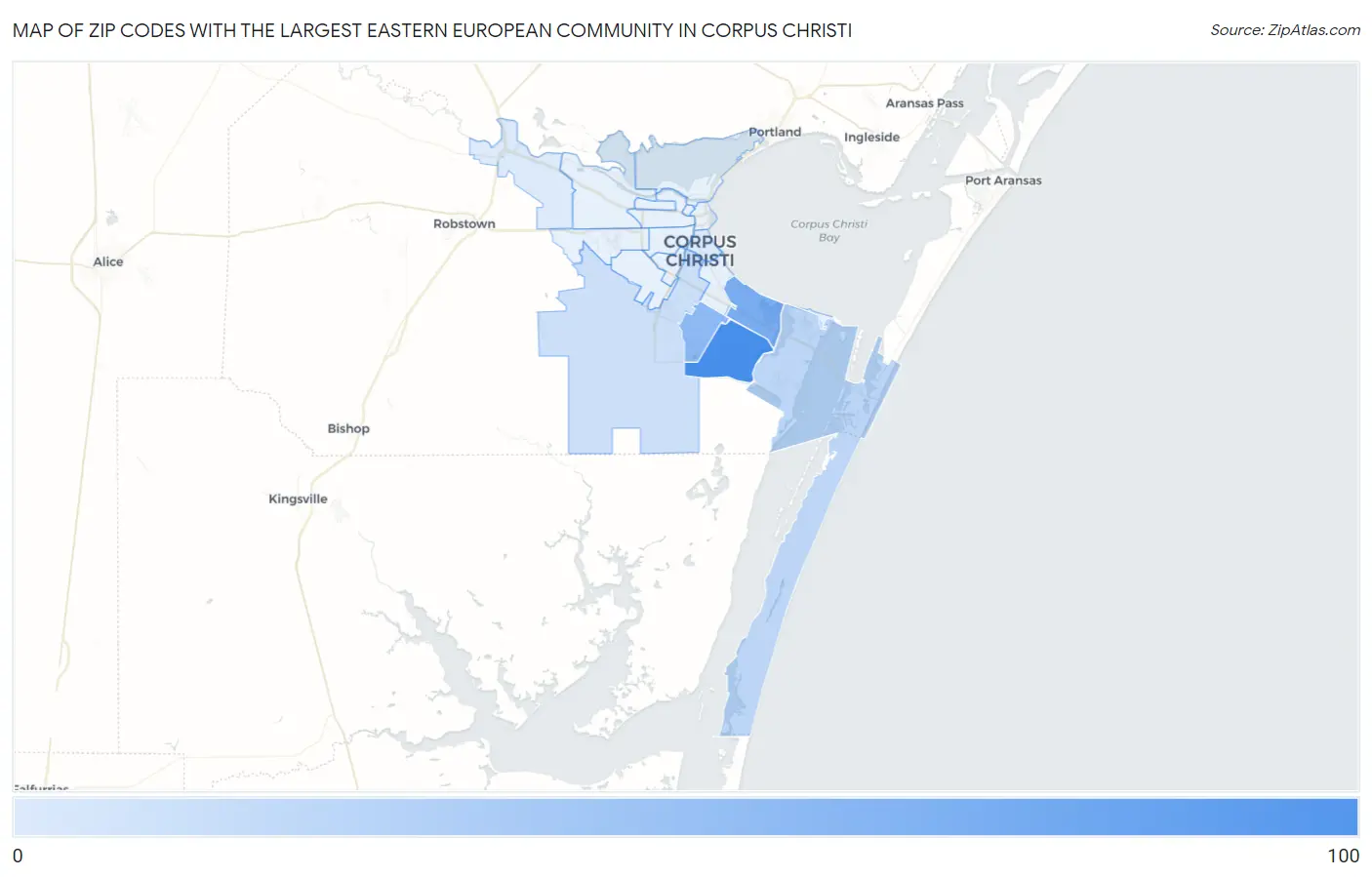 Zip Codes with the Largest Eastern European Community in Corpus Christi Map