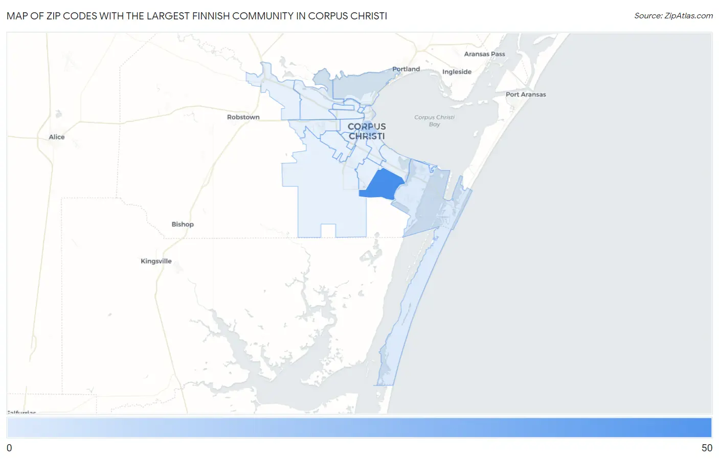 Zip Codes with the Largest Finnish Community in Corpus Christi Map
