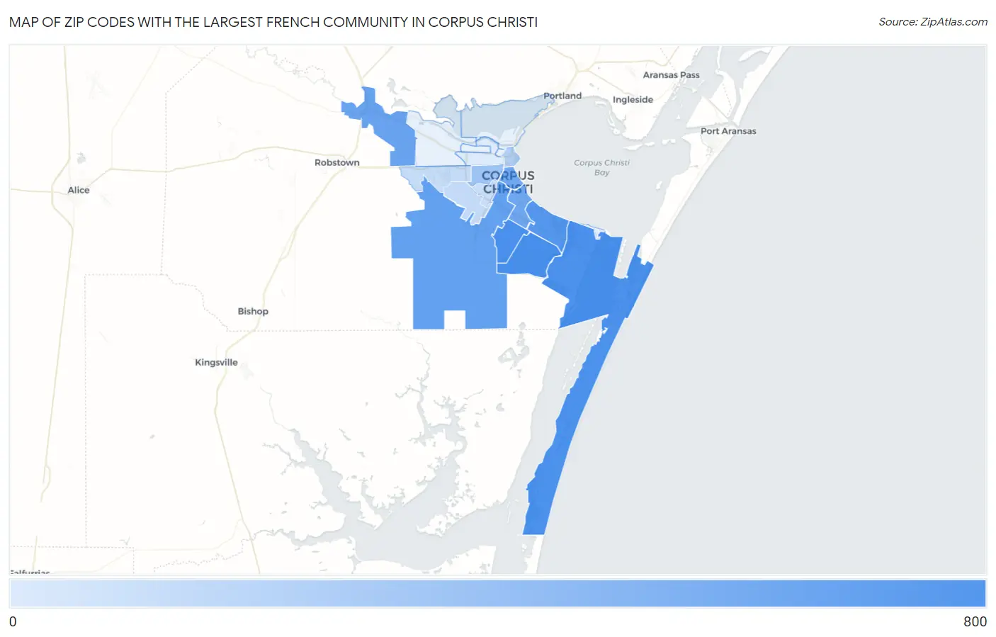Zip Codes with the Largest French Community in Corpus Christi Map