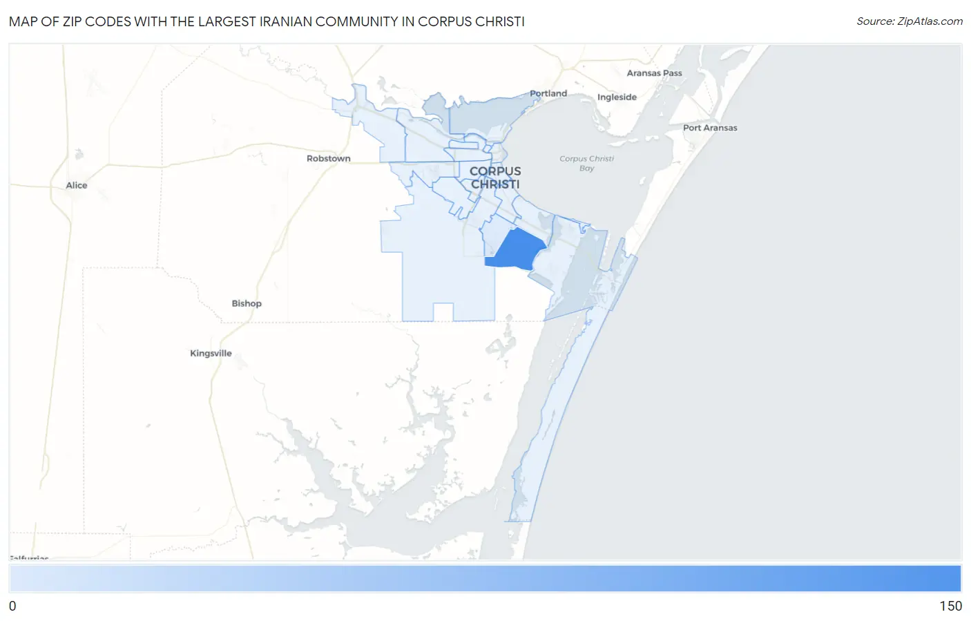 Zip Codes with the Largest Iranian Community in Corpus Christi Map