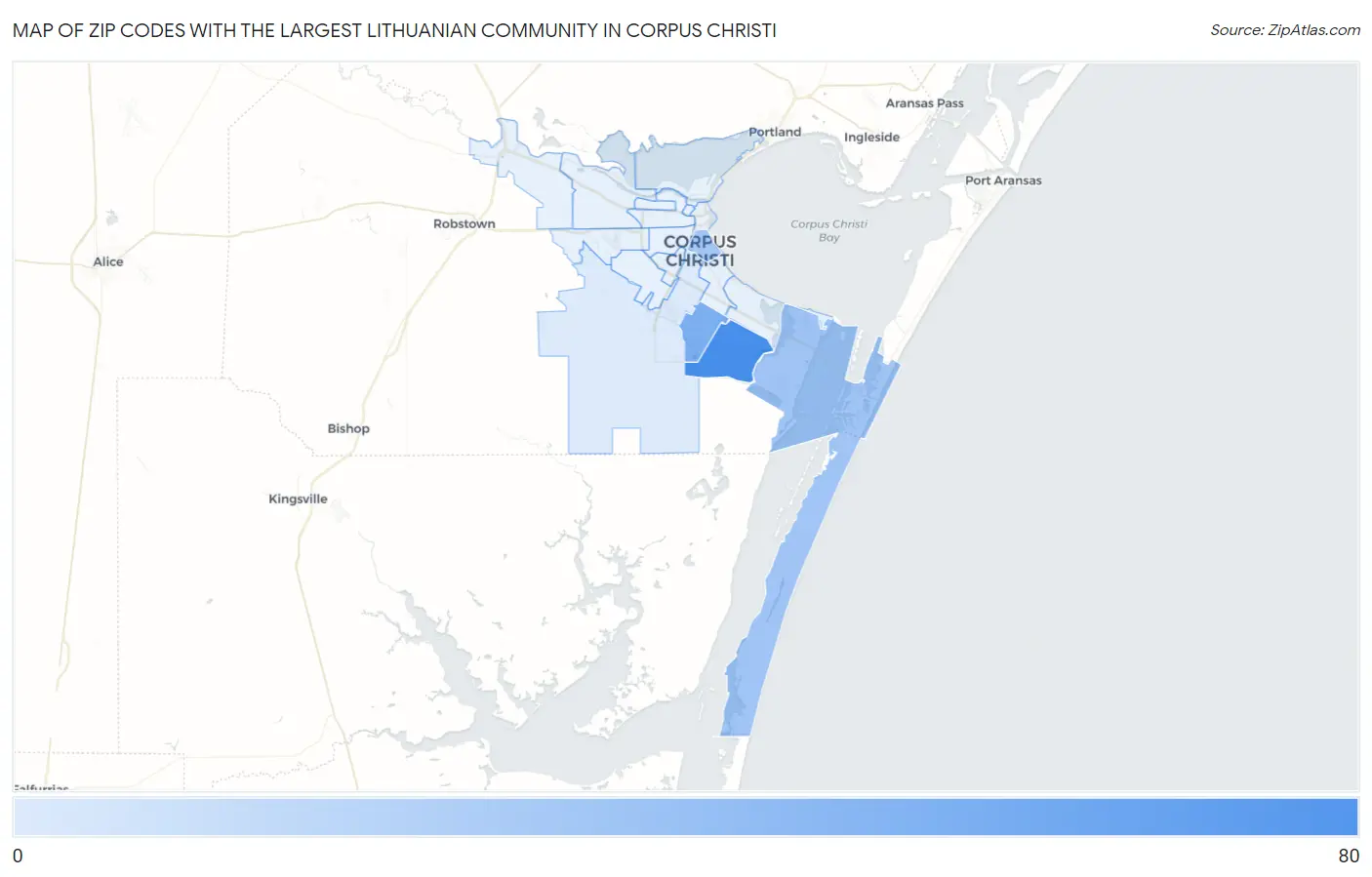 Zip Codes with the Largest Lithuanian Community in Corpus Christi Map