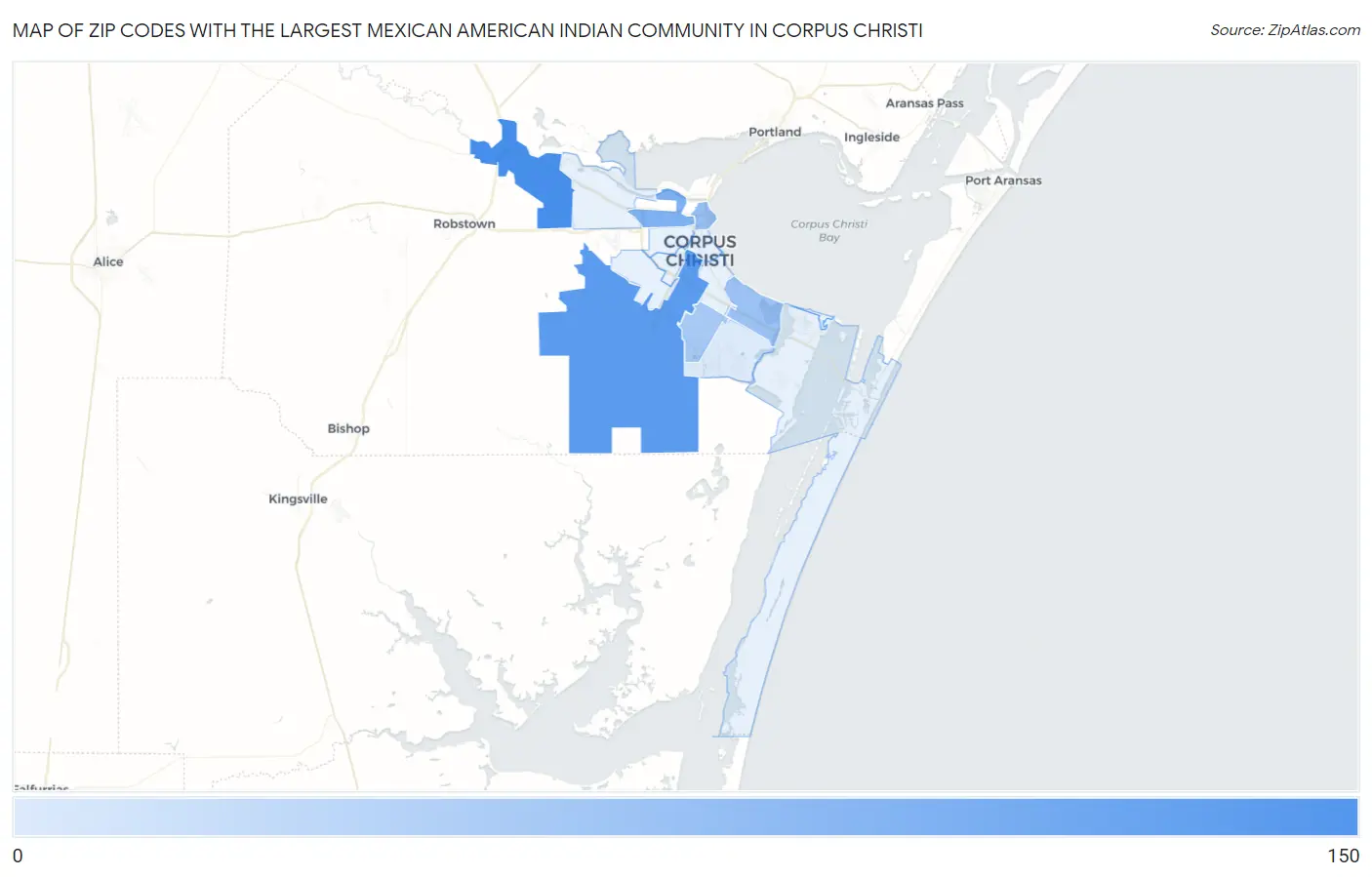 Zip Codes with the Largest Mexican American Indian Community in Corpus Christi Map