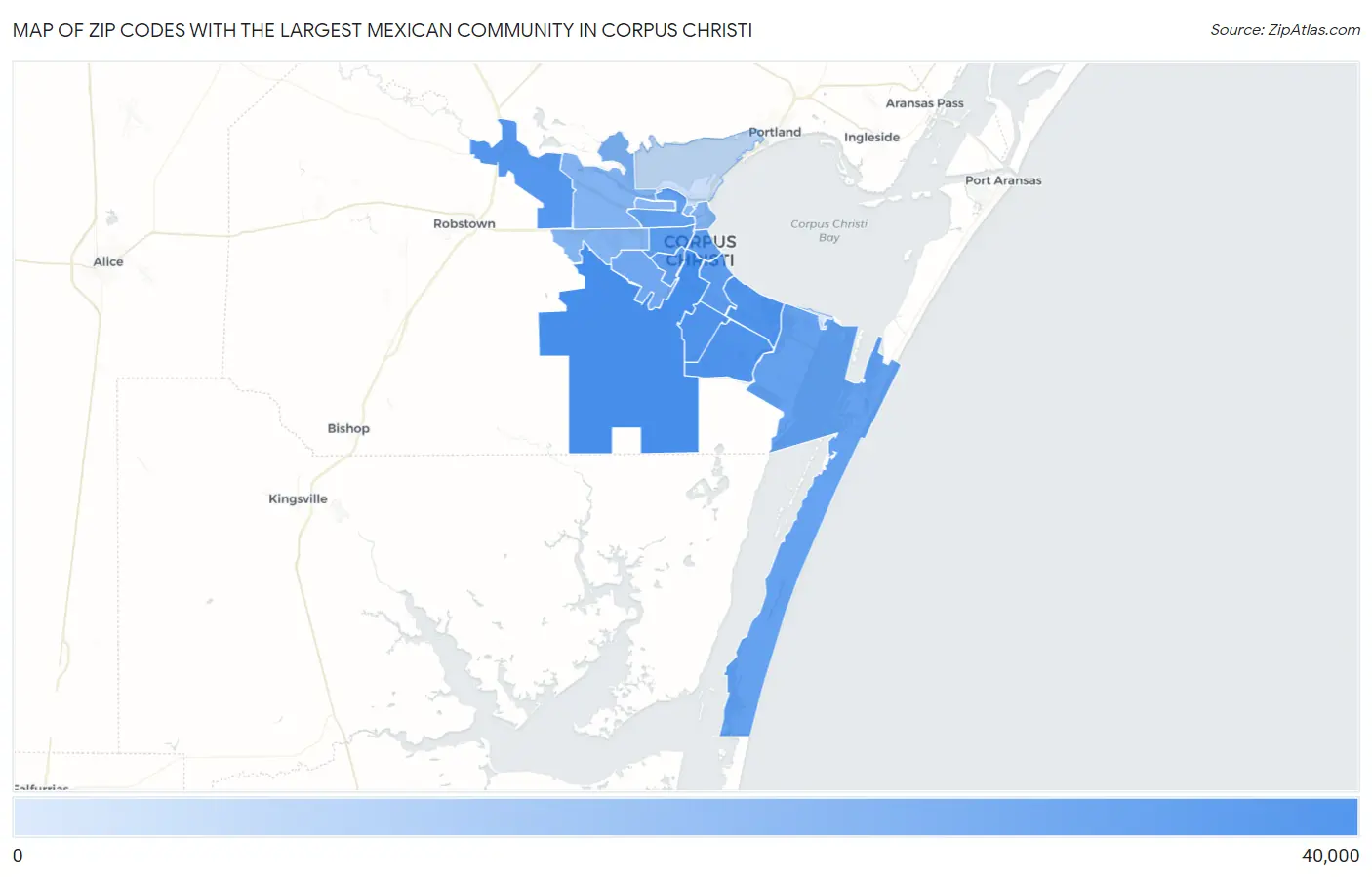 Zip Codes with the Largest Mexican Community in Corpus Christi Map