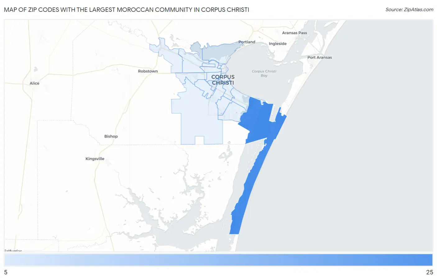 Zip Codes with the Largest Moroccan Community in Corpus Christi Map