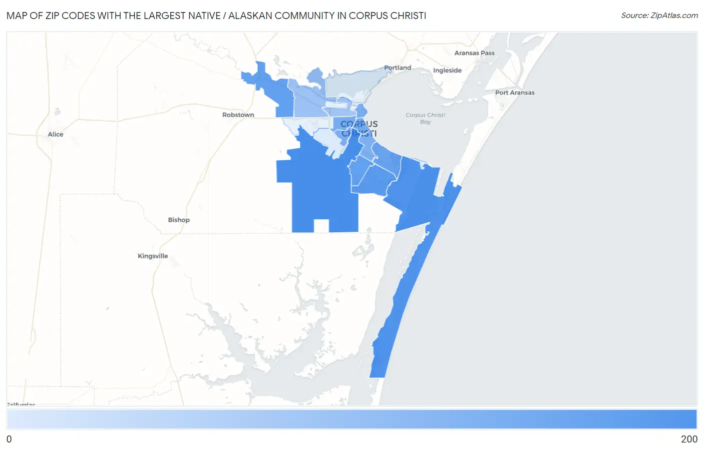 Zip Codes with the Largest Native / Alaskan Community in Corpus Christi Map