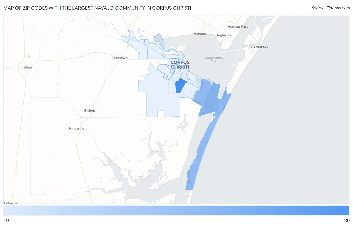 Zip Codes with the Largest Navajo Community in Corpus Christi Map
