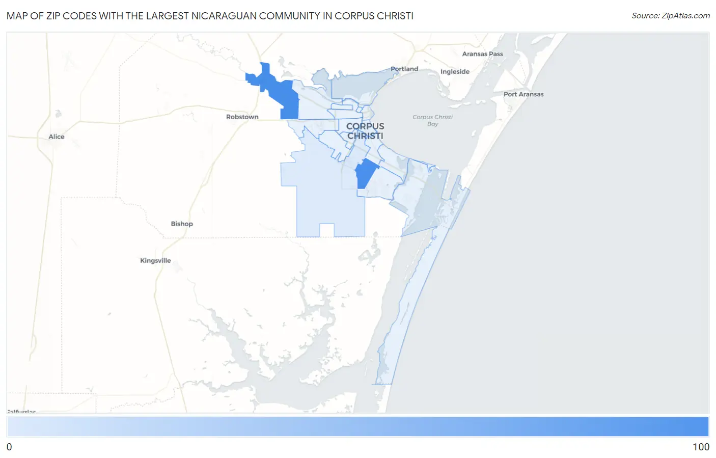 Zip Codes with the Largest Nicaraguan Community in Corpus Christi Map