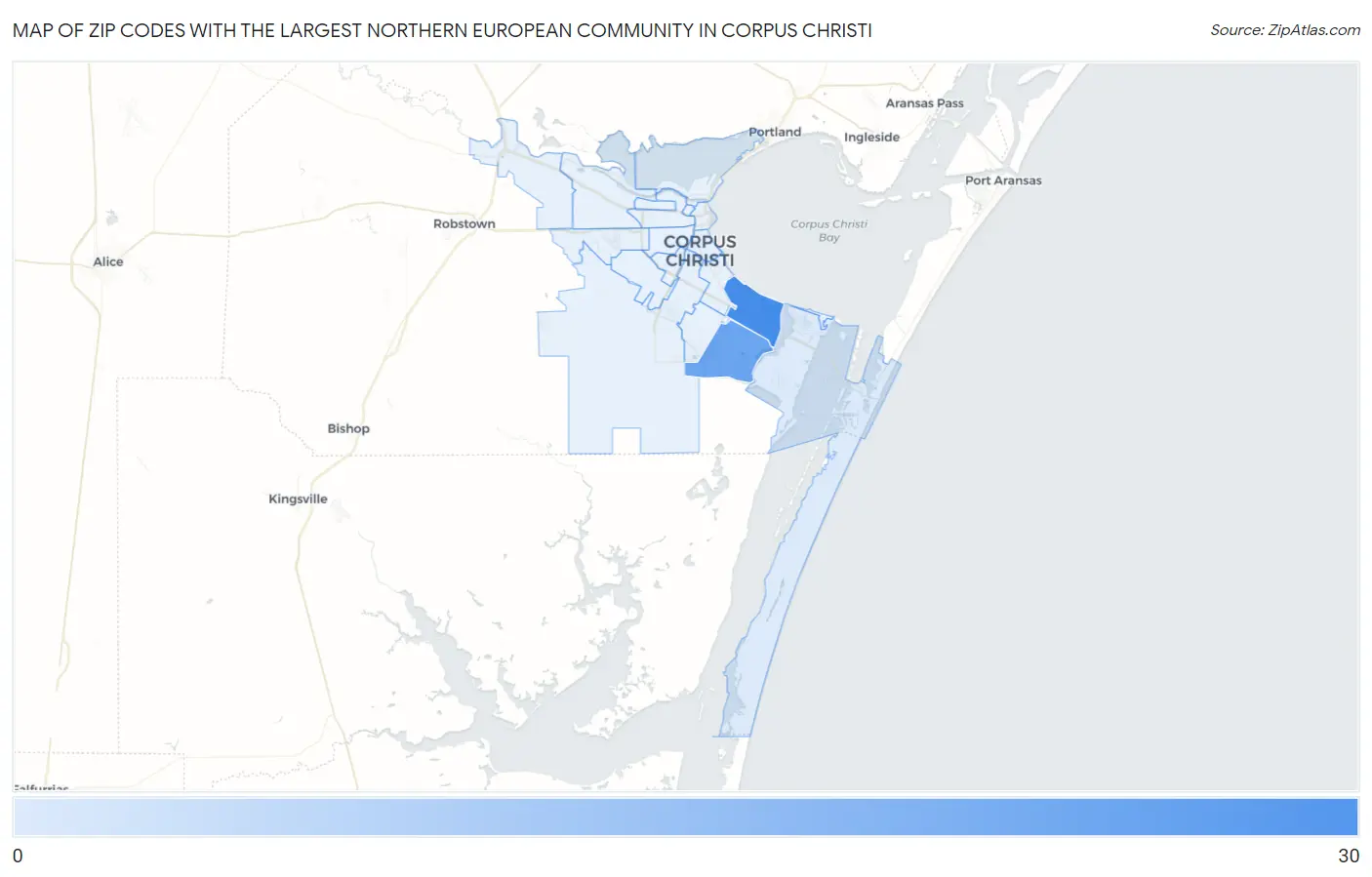 Zip Codes with the Largest Northern European Community in Corpus Christi Map