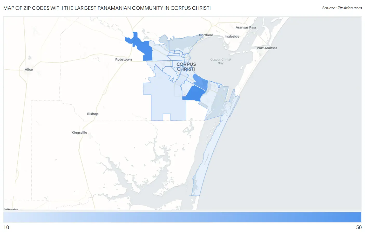 Zip Codes with the Largest Panamanian Community in Corpus Christi Map