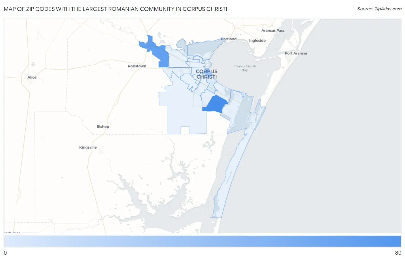 Zip Codes with the Largest Romanian Community in Corpus Christi Map