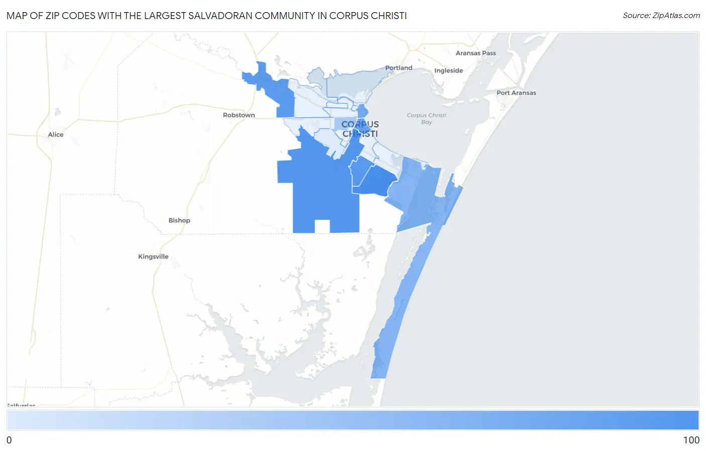 Zip Codes with the Largest Salvadoran Community in Corpus Christi Map