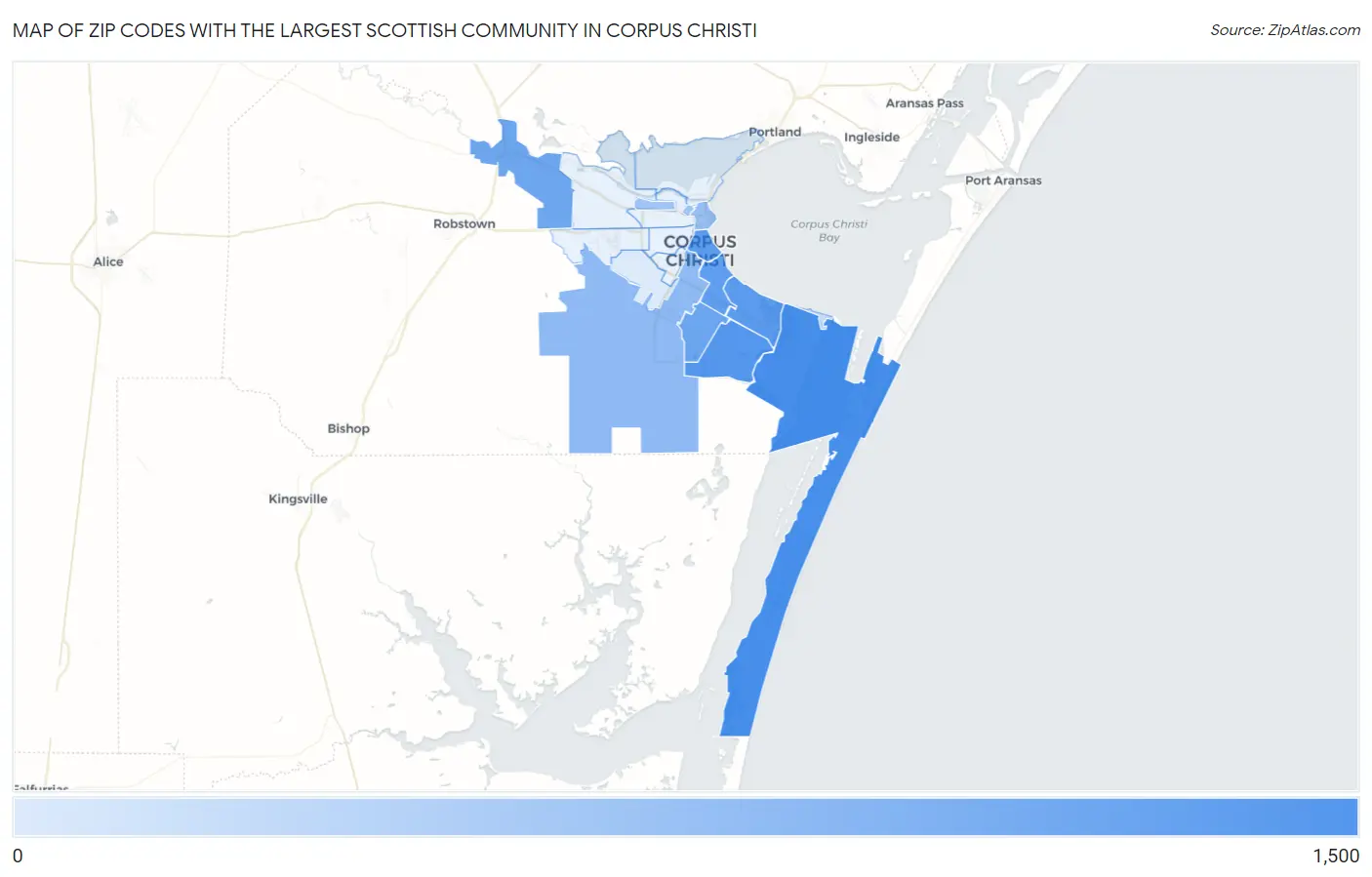 Zip Codes with the Largest Scottish Community in Corpus Christi Map