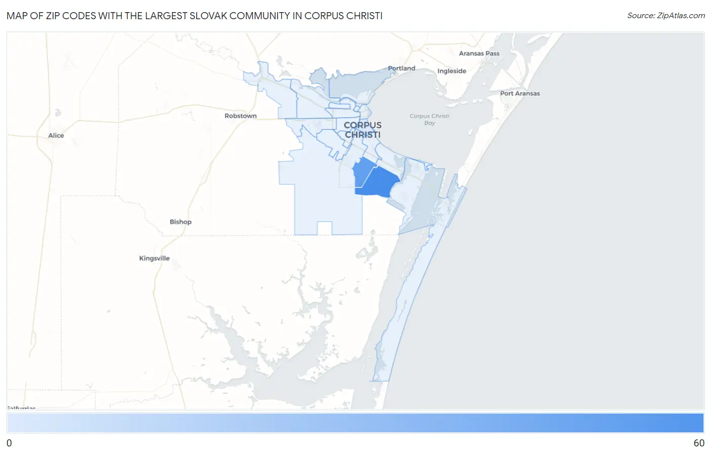 Zip Codes with the Largest Slovak Community in Corpus Christi Map