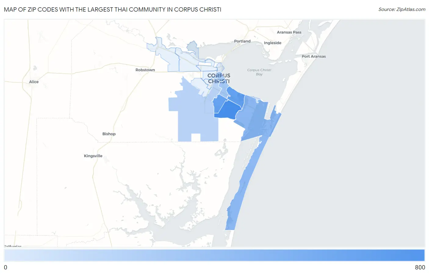 Zip Codes with the Largest Thai Community in Corpus Christi Map