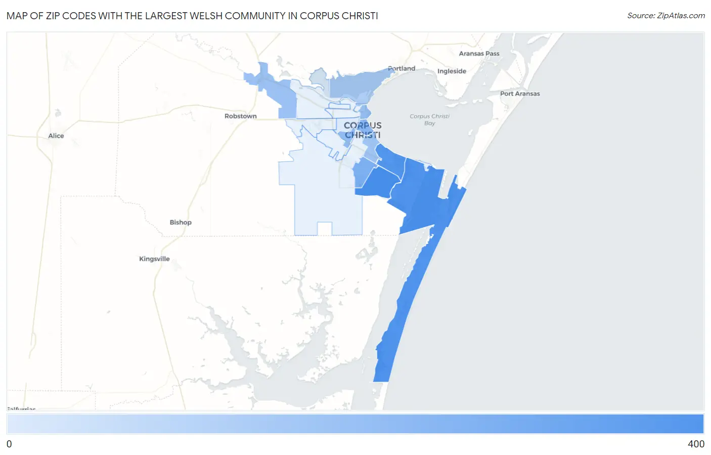 Zip Codes with the Largest Welsh Community in Corpus Christi Map