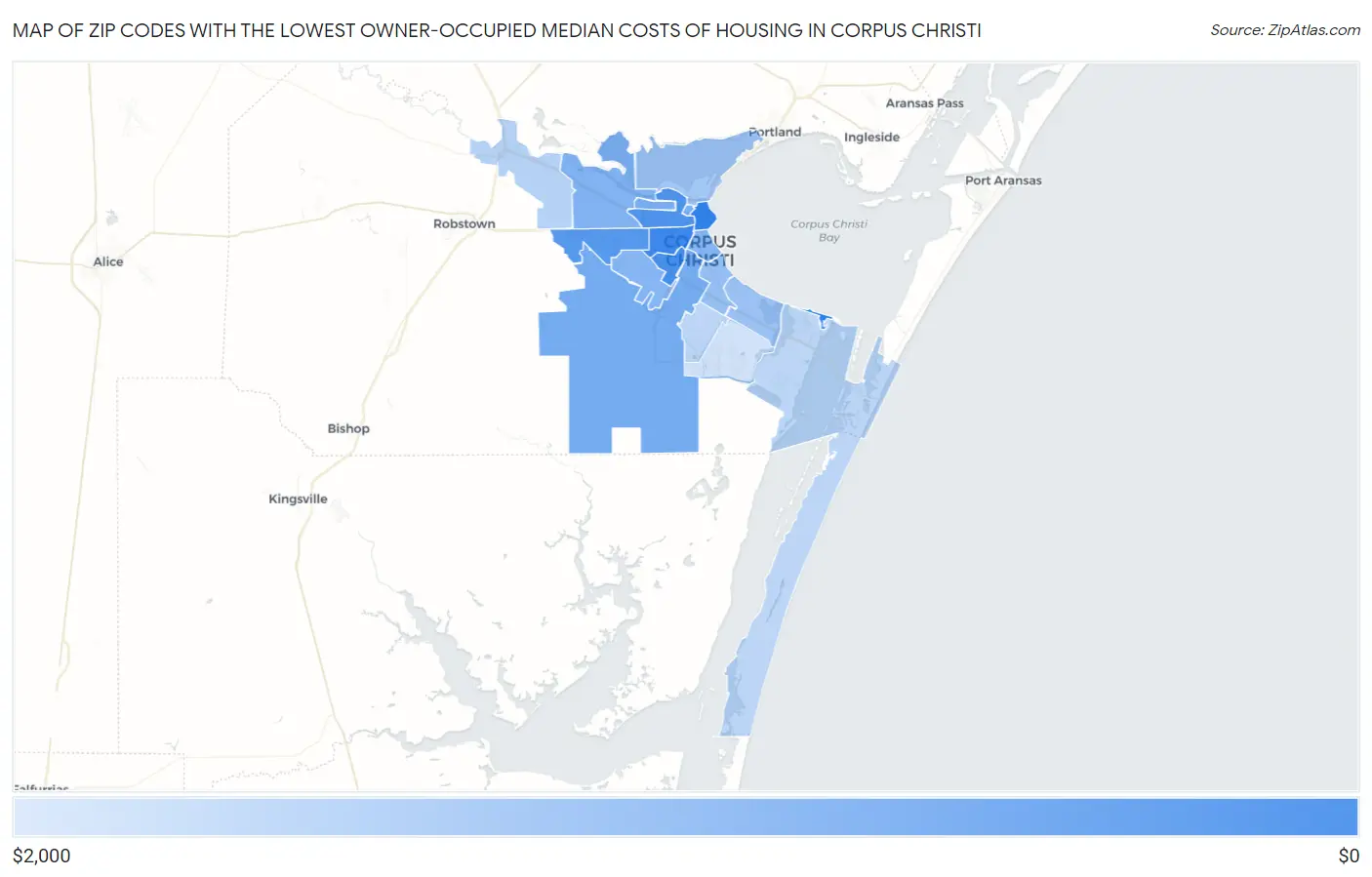Zip Codes with the Lowest Owner-Occupied Median Costs of Housing in Corpus Christi Map