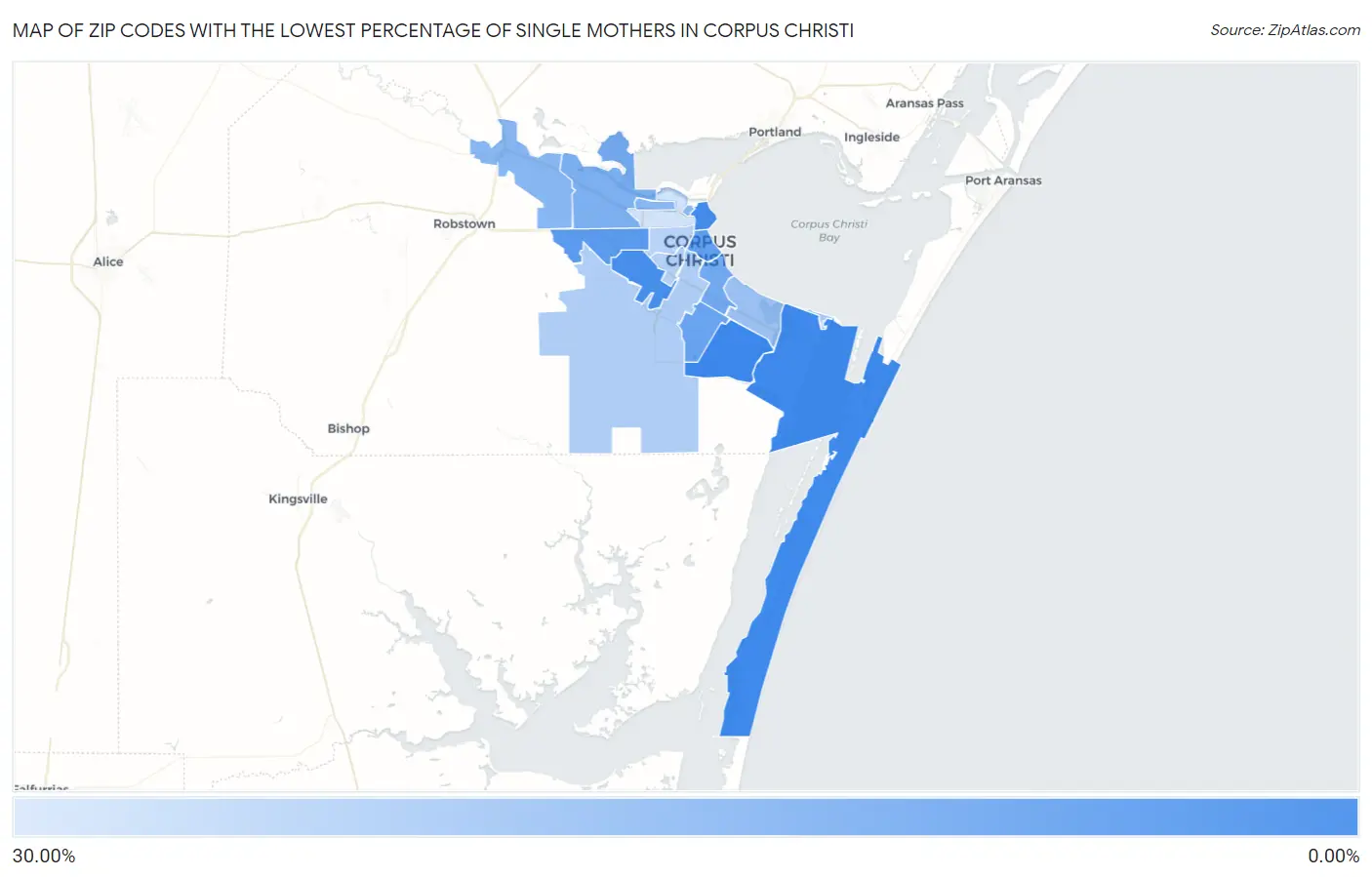 Zip Codes with the Lowest Percentage of Single Mothers in Corpus Christi Map