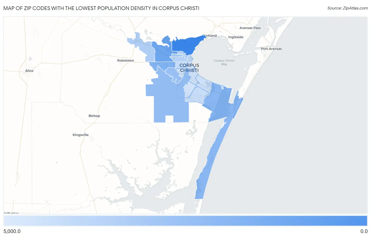 Zip Codes with the Lowest Population Density in Corpus Christi Map