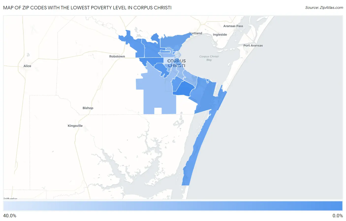 Zip Codes with the Lowest Poverty Level in Corpus Christi Map