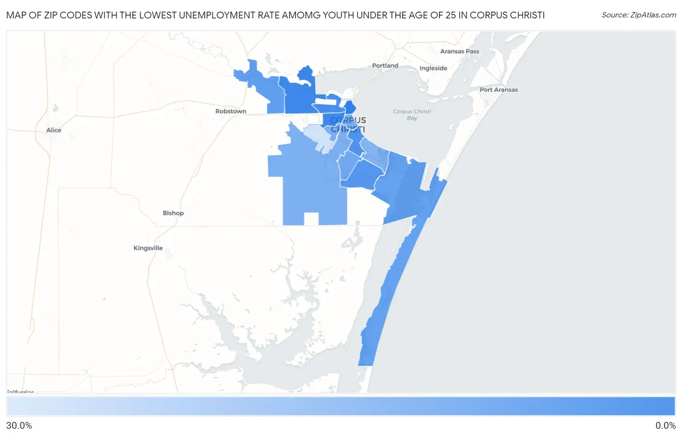 Zip Codes with the Lowest Unemployment Rate Amomg Youth Under the Age of 25 in Corpus Christi Map