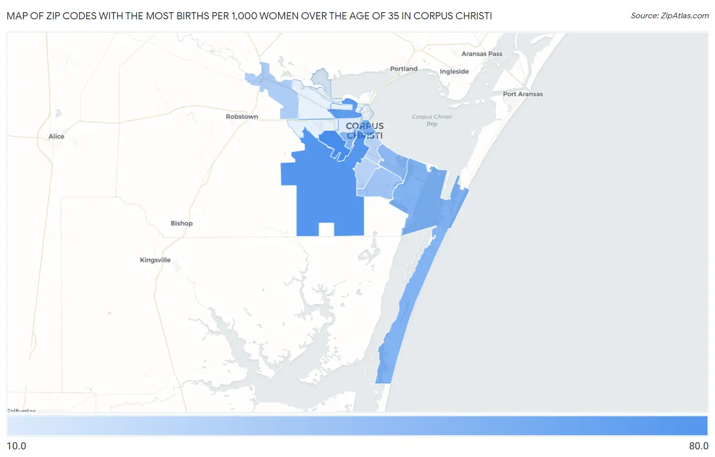 Zip Codes with the Most Births per 1,000 Women Over the Age of 35 in Corpus Christi Map